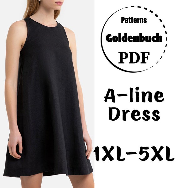 1XL-5XL A-Line Dress PDF Sewing Pattern Loose Fit Maternity Dress Plus Size Summer Dress Simple Women Clothes Sleeveless Kaftan Gown