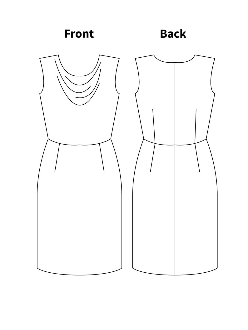 XSXL Cowl Neck Dress PDF Sewing Pattern Pencil Dress Simple Etsy