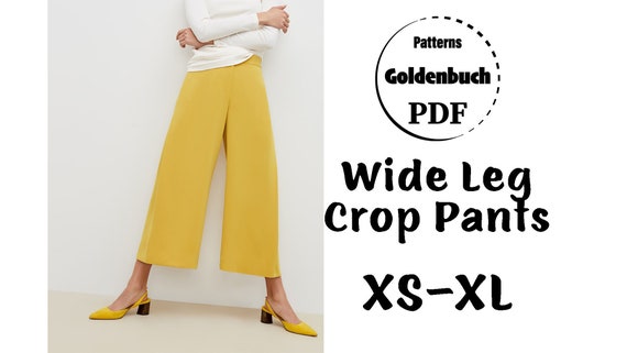 XS-XL Crop Pants PDF Sewing Pattern Wide Leg Capri Trousers High Waisted  Women Pants With Side Seam Pocket Simple Office Clothing Basic Pant 