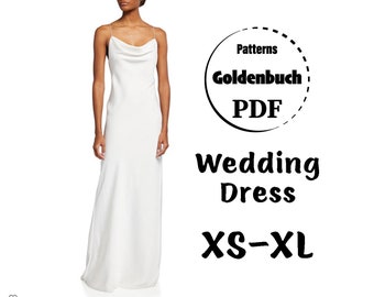 XS-XL Cowl Slip Dress PDF Sewing Pattern Wedding Dress Aline Prom Gown Drape Evening Dress Women Clothes Bias Cut Formal Cami Dress