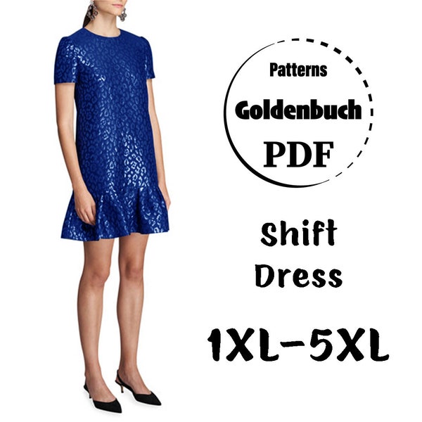 1XL-5XL Shift Dress PDF Sewing Pattern Plus Size Short Sleeve Women Dress Mini Dress with Ruffle Simple Dress for Everyday or Cocktail Party