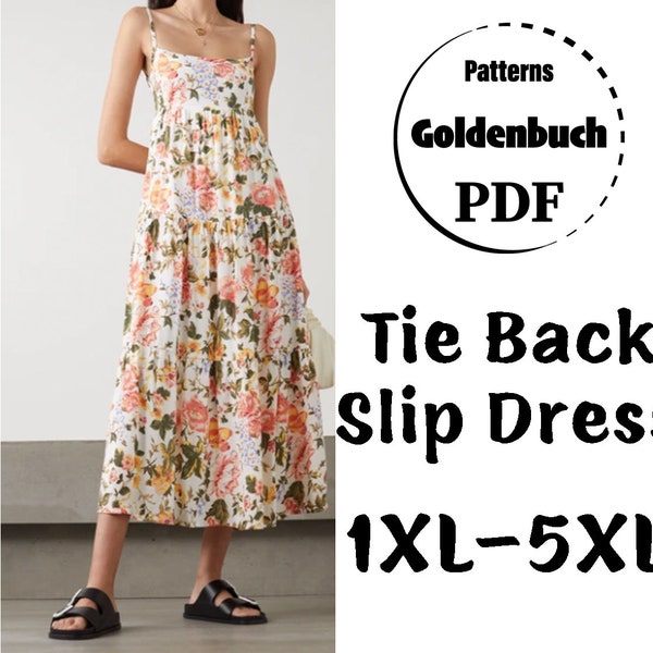1XL-5XL Slip Dress PDF Schnittmuster 3 Tiers Plus Size Sommerkleid Loose Fit Maxikleid Mutterschaft Oversize Kaftan Tie Back Damen Kleidung
