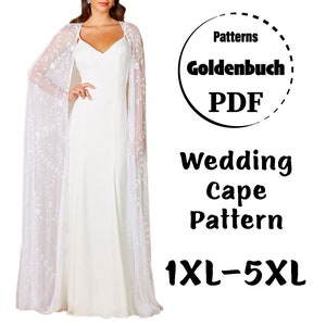 1XL-5XL Wedding Cape PDF Sewing Pattern Plus Size Open Front Bridal Gown Medieval Elf Costume Floor Length Cloak for Men & Women Cosplay