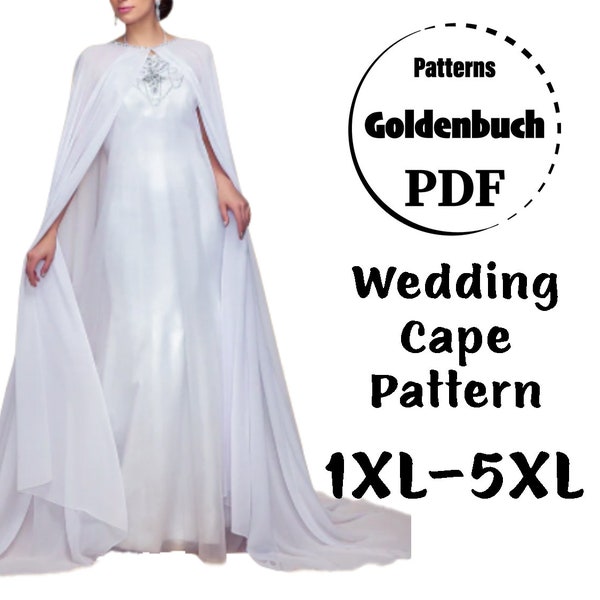 1XL-5XL Wedding Cape with Train PDF Sewing Pattern Plus Size Bridal Gown Medieval Outfit Elf Costume Floor Length Cloak for Men and Women