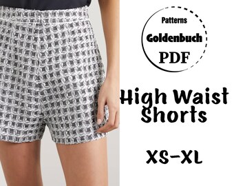 XS-XL Women Shorts PDF Sewing Pattern High Waisted Crop Pants Summer Trousers with Side Pockets Basic Clothes High Rise Mini Shorts