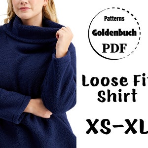 XS-XL Pullover PDF Sewing Pattern Long Sleeve Sweatshirt High Collar Loose Fit Shirt Basic Women Clothes Cozy Top for Work Beginner Sewing