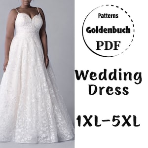 1XL-5XL Wedding Dress Pattern PDF Plus Size Sewing Pattern Sweetheart Tutu Ball Dress A-Line Prom Gown Formal Outfit Evening Dress