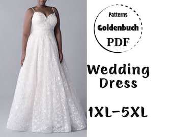 1XL-5XL Wedding Dress Pattern PDF Plus Size Sewing Pattern Sweetheart Tutu Ball Dress A-Line Prom Gown Formal Outfit Evening Dress