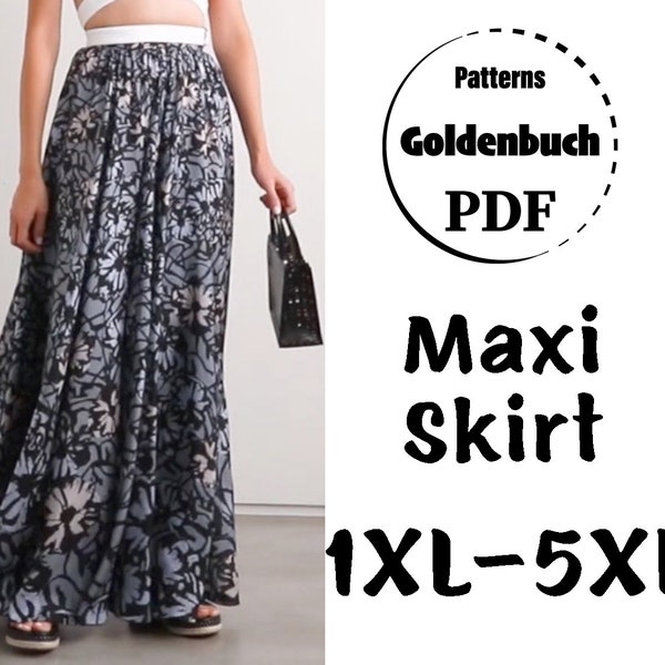 1XL-5XL Maxi Skirt PDF Sewing Pattern Plus Size Boho Skirt High Waist Gather Skirt Long Gypsy Skirt Basic Tribal Skirt Summer Women Clothes