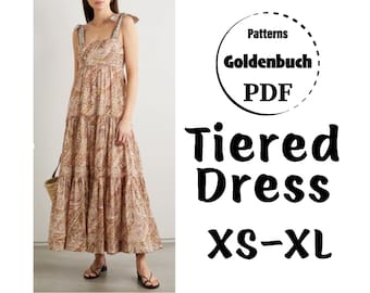 XS-XL Tiered Dress PDF Pattern Loose Fit 3 Tiers Dress with Wide Straps Maxi Summer Dress Oversized Long Cotton Dress Simple Women Clothes