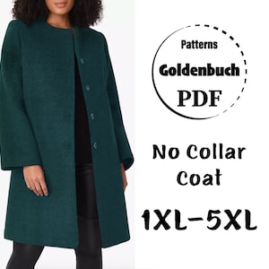 1XL-5XL Winter Coat PDF Sewing Pattern Plus Size Long Sleeve Jacket Buttoned Down Cardigan Above the Knee Coat Women Clothing Fall Outfit