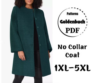 1XL-5XL Winter Coat PDF Sewing Pattern Plus Size Long Sleeve Jacket Buttoned Down Cardigan Above the Knee Coat Women Clothing Fall Outfit