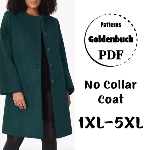 1XL-5XL Winter Coat PDF Sewing Pattern Plus Size Long Sleeve Jacket Buttoned Down Cardigan Above the Knee Coat Women Clothing Fall Outfit