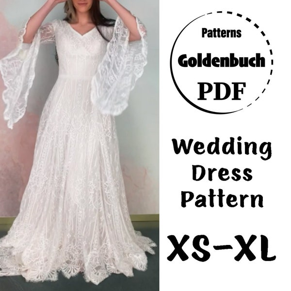 XS-XL robe de mariée PDF patron de couture robe médiévale Aline robe de demoiselle d'honneur manches elfe robe de mariée robe de bal celtique robe de soirée Renaissance