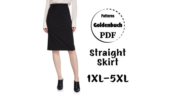 1XL 5XL Straight Skirt PDF Sewing Pattern High Waisted Plus Size