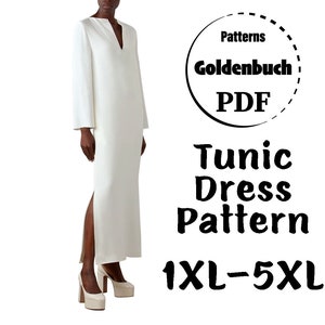 1XL-5XL カフタン ウェディングドレス PDF 縫製パターン 長袖 プラスサイズ ドレス サイドスリット付き 足首丈 フォーマルガウン レディース イブニングウェア