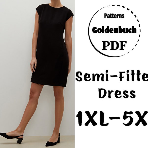 1XL-5XL Short Sleeve Dress PDF Sewing Pattern Plus Size Shift Dress Loose Fit Short Dress for Work Women Clothes Minimalist Office Outfit