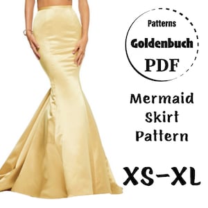 XS-XL Fishtail Skirt with Train PDF Sewing Pattern Wedding Mermaid Skirt Maxi Bridesmaid Separates Fishtail Prom Gown Long Formal Skirt