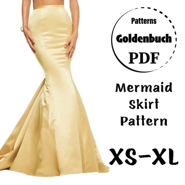 XS-XL Fishtail Skirt with Train PDF Sewing Pattern Wedding Mermaid Skirt Maxi Bridesmaid Separates Fishtail Prom Gown Long Formal Skirt
