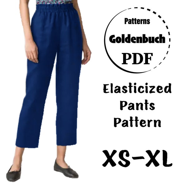 XS-XL Paper Bag Pants PDF Sewing Pattern Elastic Waist Women Trousers High Waist Capri Pants with Pocket Simple Pull On Pants in Crop Length