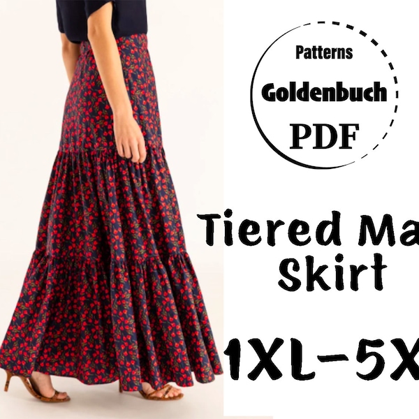 1XL-5XL Tiered Skirt PDF Pattern Plus Size Maxi Skirt Long Tribal Skirt Ruffle Women Boho Skirt Gypsy Skirt Cosplay DIY Easy Beginner Sewing