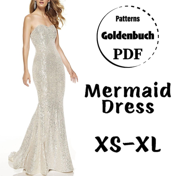 XS-XL Mermaid Dress PDF Sewing Pattern Sweetheart Wedding Gown Fishtail Prom Dress Strapless Bridesmaid Outfit Fit & Flare Evening Ball Gown