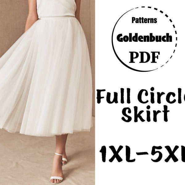 1XL-5XL Adult Tutu Skirt PDF Sewing Pattern Plus Size Wedding Skirt Full Circle Prom Gown Bridesmaid Separates Tea Length Women Ball Outfit