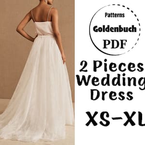 XS-XL Brautkleid PDF Schnittmuster Erwachsene Tutu-Rock mit Schleppe & Kamisole Top Tüll Ballkleid Brautrock und Satinspitze Shirt