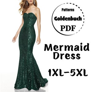 1XL-5XL Meerjungfrau Kleid PDF Schnittmuster Übergröße Hochzeitskleid Fischschwanz Abendkleid Schatz Brautjungfer Outfit Fit Flare Abend Ballkleid