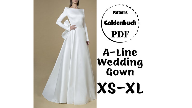 XS-XL Wedding Dress PDF Sewing Pattern Bridal Gown A-line Evening Dress Long Sleeve Dress Full Circle Skirt Maxi Prom Formal Outfit with Bow