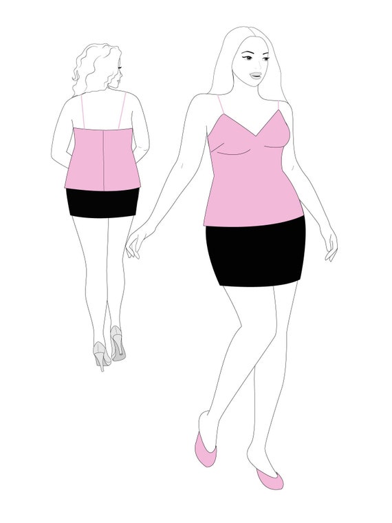 Patron en PDF de camisola de saten para boda talla grande 1XL 5XL blusa basica hasta la cadera camisola de encaje con capas ropa minimalista para mujer costura para principiantes Etsy Mexico
