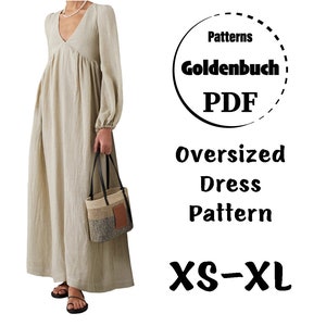 XS-XL V-Neck Dress PDF Sewing Pattern Long Sleeve Dress Maternity Kaftan Dress Plunging Neckline Gown Summer Maxi Dress Simple Women Clothes