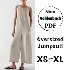 XS-XL Oversized Jumpsuit PDF Sewing Pattern Wide Leg Pant Overall Loose Fit Pantsuit Sleeveless Women Onesie Maternity Outfit Linen Clothing