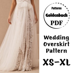 XS-XL Wedding Overskirt PDF Sewing Pattern Circle Skirt with Train and Bow Tie Waistband High Waisted Overlay Skirt Prom Outfit Evening Gown