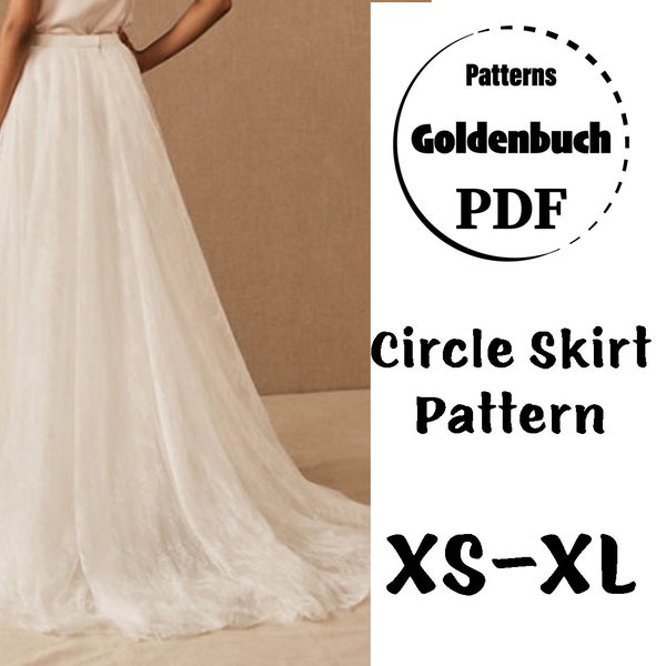 XS-XL Circle Skirt with Train PDF Sewing Pattern Adult Tutu Skirt Tulle Ball Gown High Waisted Bridal Skirt Maxi Prom Outfit Evening Gown