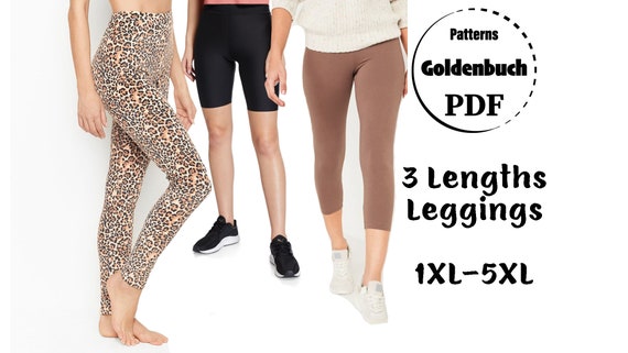 1XL-5XL Women Leggings PDF Sewing Pattern Plus Size Capri Pants High Waist  Yoga Shorts Summer Trousers Basic Activewear Clothes Crop Tights 