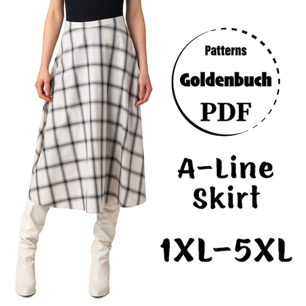 1XL-5XL ALine Skirt PDF Sewing Pattern Plus Size Flare Midi Skirt High Waisted Simple Skirt Office Women Clothes Tea Length Outfit