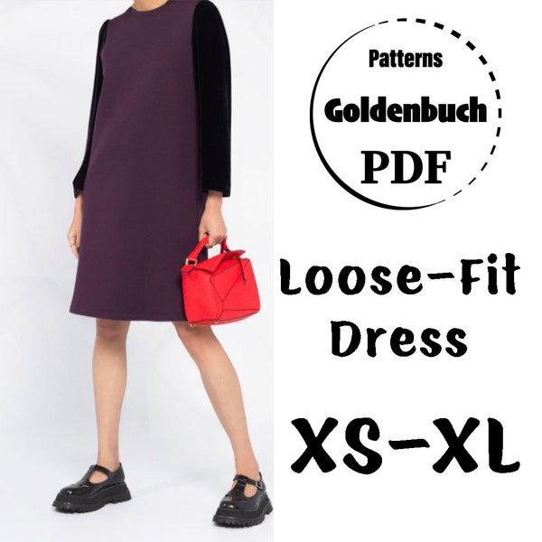 XS-XL Shift Dress PDF Sewing Pattern Long Sleeve Loose Fit Dress 3/4 Sleeve Tunic For Work Short Maternity Dress Basic Women Clothes