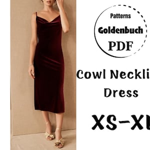 XS-XL Cowl Neck Slip Dress PDF Sewing Pattern Prom Midi Dress Bridesmaids Gown Women Clothing Wedding Outfit Bias Cut Satin Bridal Dress
