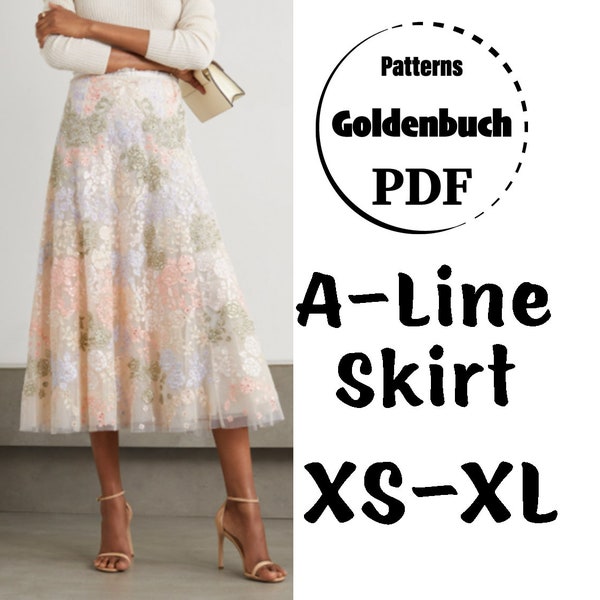 XS-XL A-Line Tea Length Skirt PDF Sewing Pattern Flare Midi Skirt High Waist Skirt Minimalist Wedding Skirt Women Clothes Bridesmaid Outfit