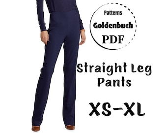 XS-XL Straight Leg Pants PDF Sewing Pattern Women High Waisted Trousers with Pocket Basic Pant for Everyday Print at Home Minimalist Clothes