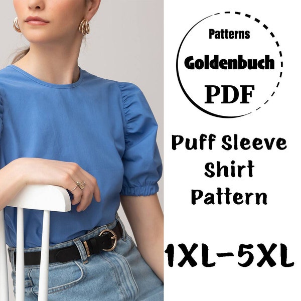 1XL-5XL Short Sleeve Top PDF Sewing Pattern Plus Size Women Blouse Clothing for Work Easy-Sew Summer Top Tie Back Top Print at Home Pattern