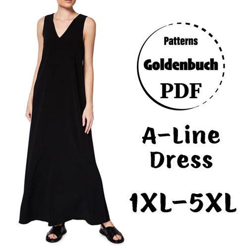 1XL-5XL Kaftan Dress PDF Sewing Pattern Plus Size V-Neck Dress Oversized Maxi Dress Loose Fit Dress Simple Women Clothes A-line Dress