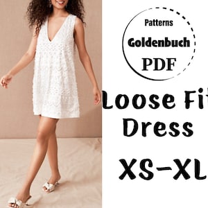 XS-XL PDF Schnittmuster Oversized Kleid mit V-Ausschnitt Umstandskleid Hochzeit Mini Kleid schlicht Tunika Damen Kleidung Abschlussball Outfit Ärmelloses Kleid