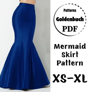 XS-XL Fishtail Skirt PDF Sewing Pattern Wedding Mermaid Skirt Maxi Bridesmaid Separates Women Clothing Fit Flare Prom Gown Long Formal Skirt