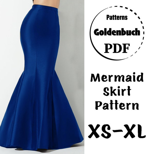 XS-XL Fishtail Skirt PDF Sewing Pattern Wedding Mermaid Skirt Maxi Bridesmaid Separates Women Clothing Fit Flare Prom Gown Long Formal Skirt