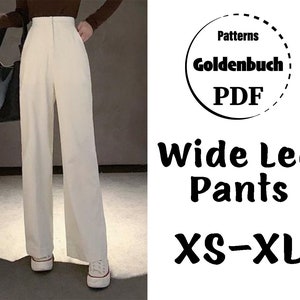 XS-XL Wide Leg Pants PDF Sewing Pattern Women Classic Trousers High Waist Pants with Side Pockets Office Clothes Wardrobe for Work