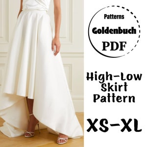 XS-XL High Low Rock PDF Schnittmuster Kreisrock mit Schleppe Erwachsenen Tutu Rock Hoch taillierte Hochzeitsrock Maxi Abschlussball Outfit Abendkleid