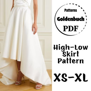 XS-XL High Low Skirt PDF Sewing Pattern Circle Skirt with Train Adult Tutu Skirt High Waisted Wedding Skirt Maxi Prom Outfit Evening Gown