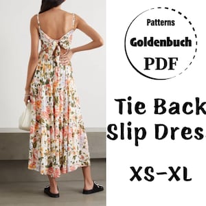 XS-XL Slip Dress PDF Sewing Pattern 3 Tiers Summer Dress Loose Fit Maxi Dress Maternity Beach Dress Oversized Kaftan Tie Back Women Clothes
